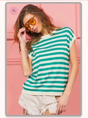 BiBi Green & White Striped Summer Sweater Top